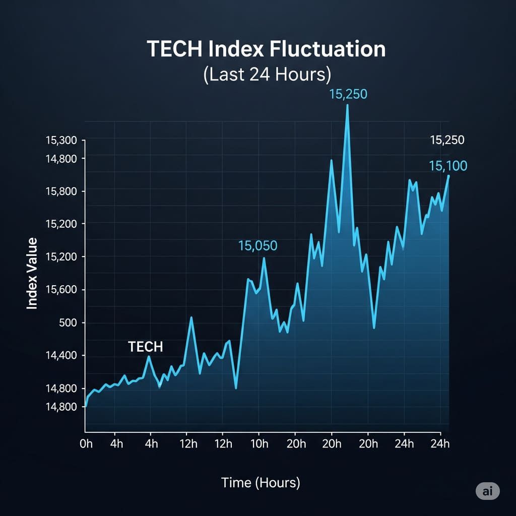 Son 24 saatteki 'TECH' endeksinin dalgalanmasını gösteren bir borsa çizgi grafiği. X ekseni 